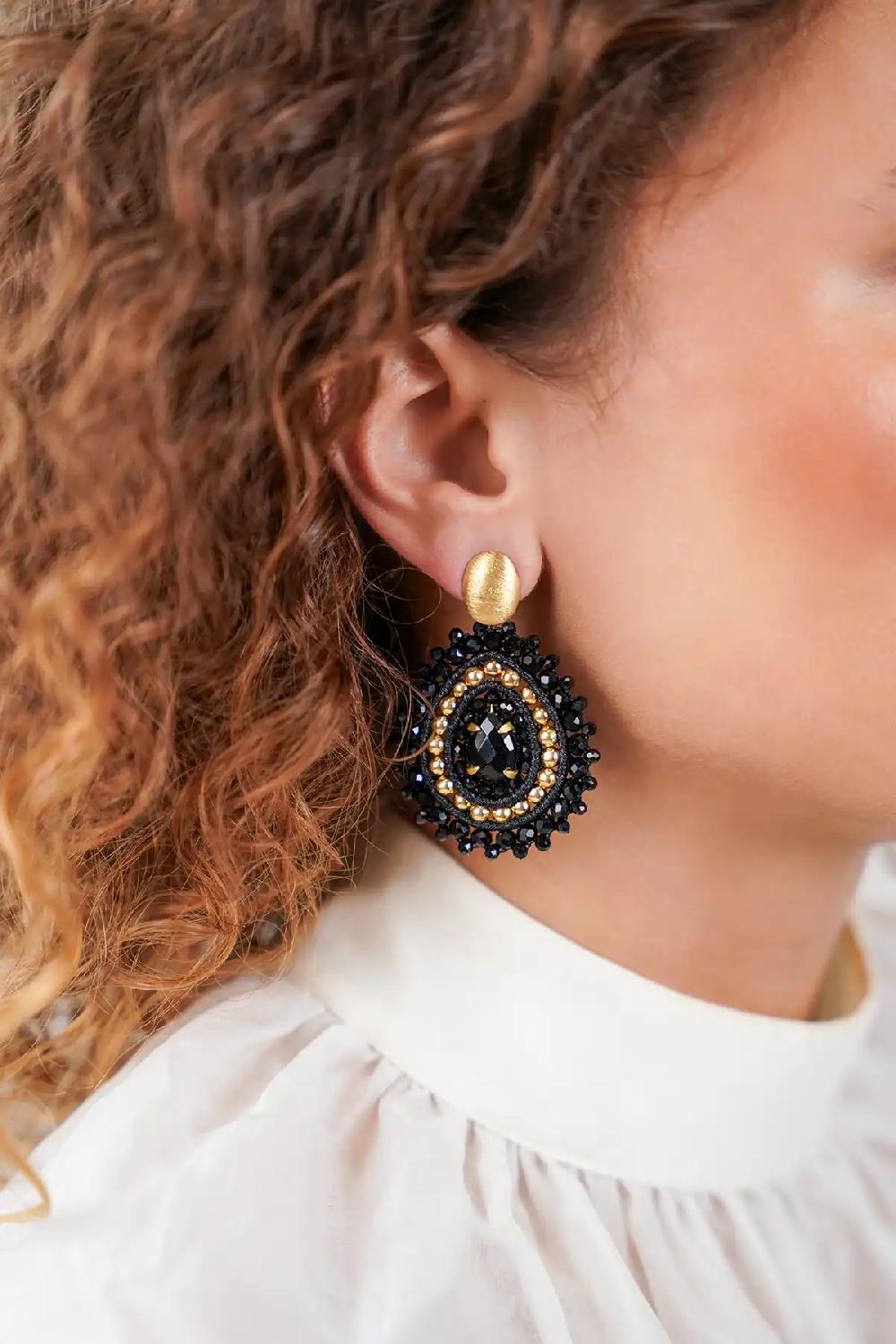 Lott. Gioielli Zwarte Oorbellen Stelle Met Steen M