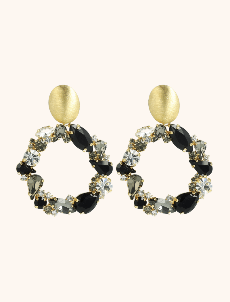 Lott. Gioielli Zwarte Oorbellen Strass Lynn Rond