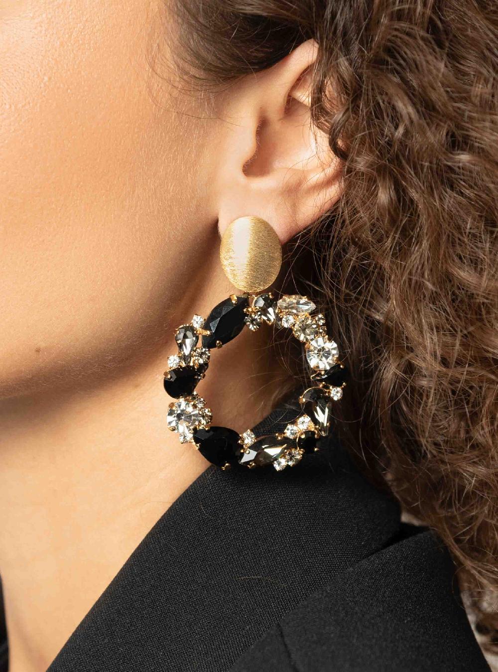 Lott. Gioielli Zwarte Oorbellen Strass Lynn Rond