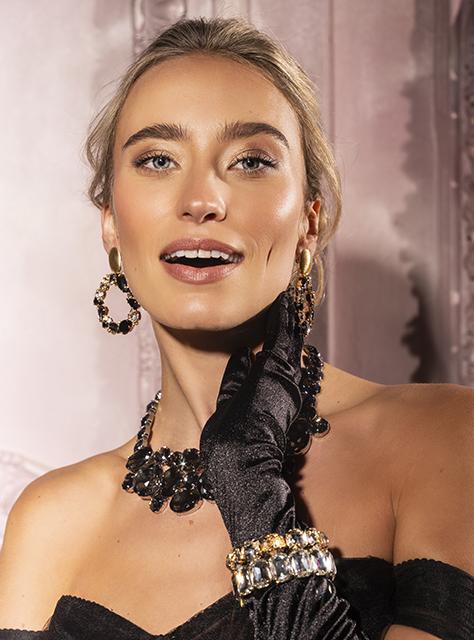 lott. gioielli Zwarte Oorbellen Strass Lynn Rond