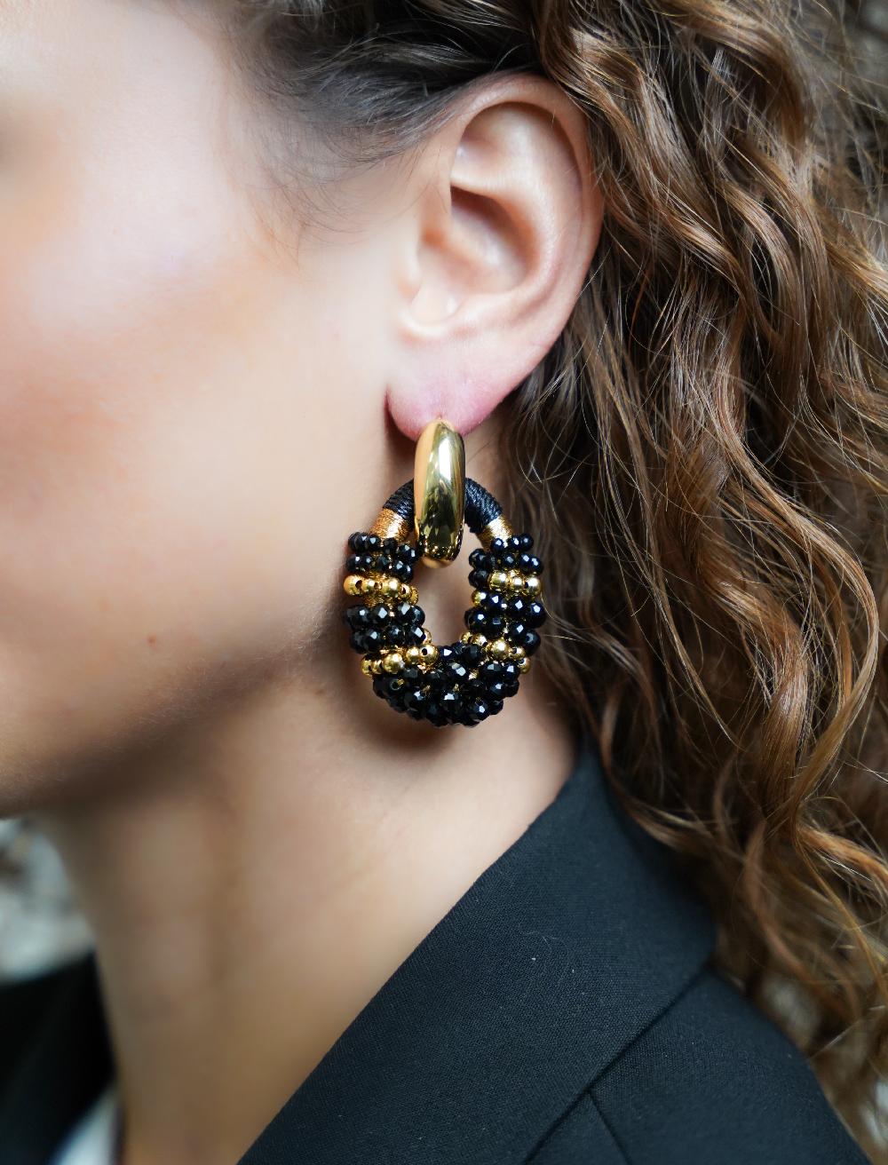 Lott. Gioielli Zwarte Oorbellen Viv Combi Ovaal M