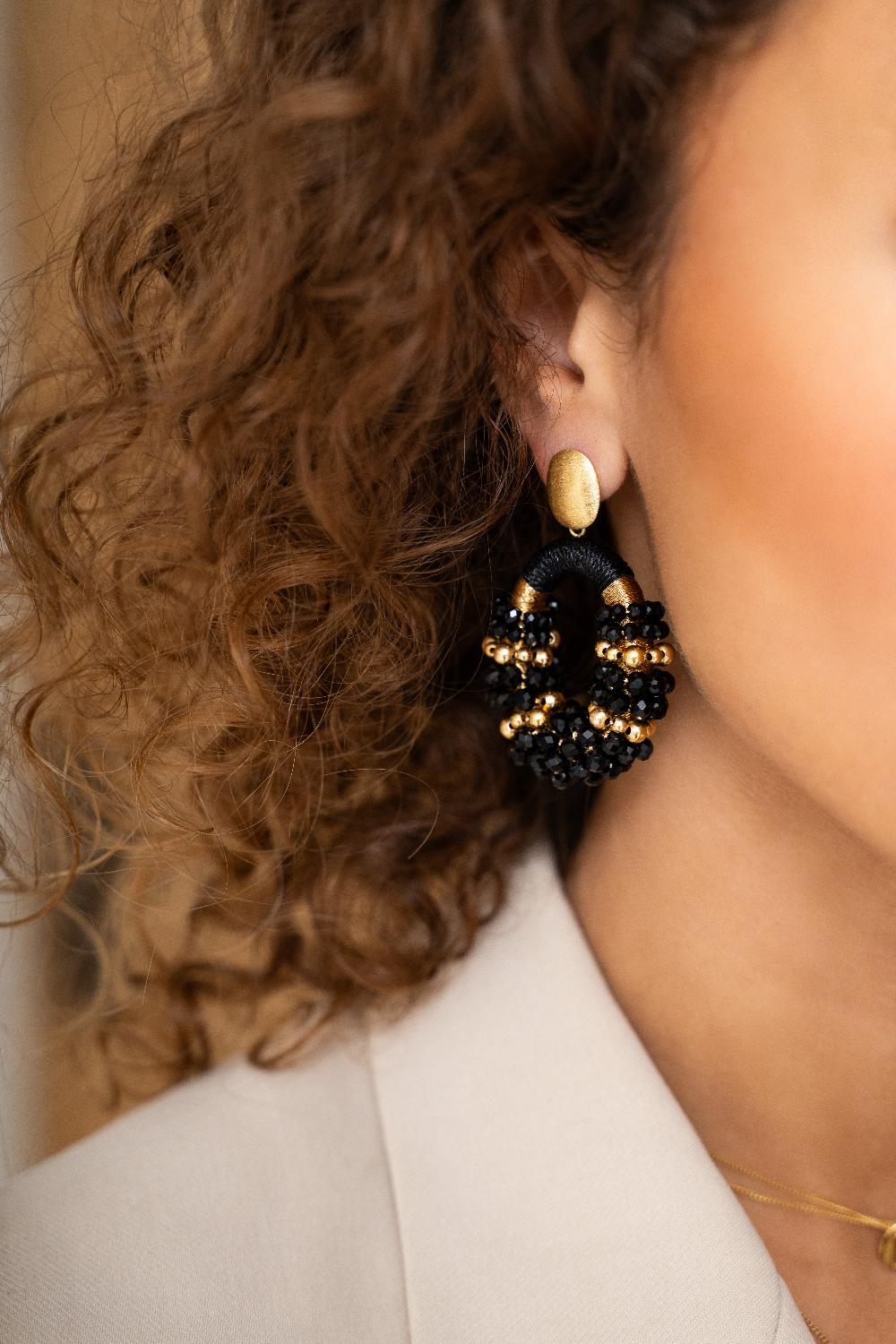 Lott. Gioielli Zwarte Oorbellen Viv Combi Ovaal M