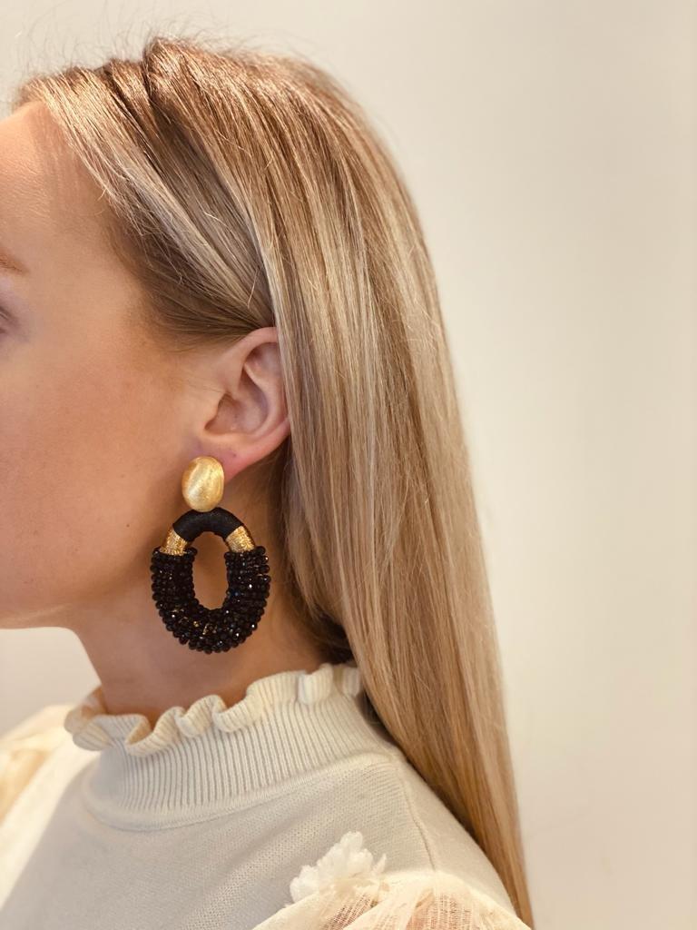 Lott. Gioielli Zwarte Oorbellen Yara Ovaal