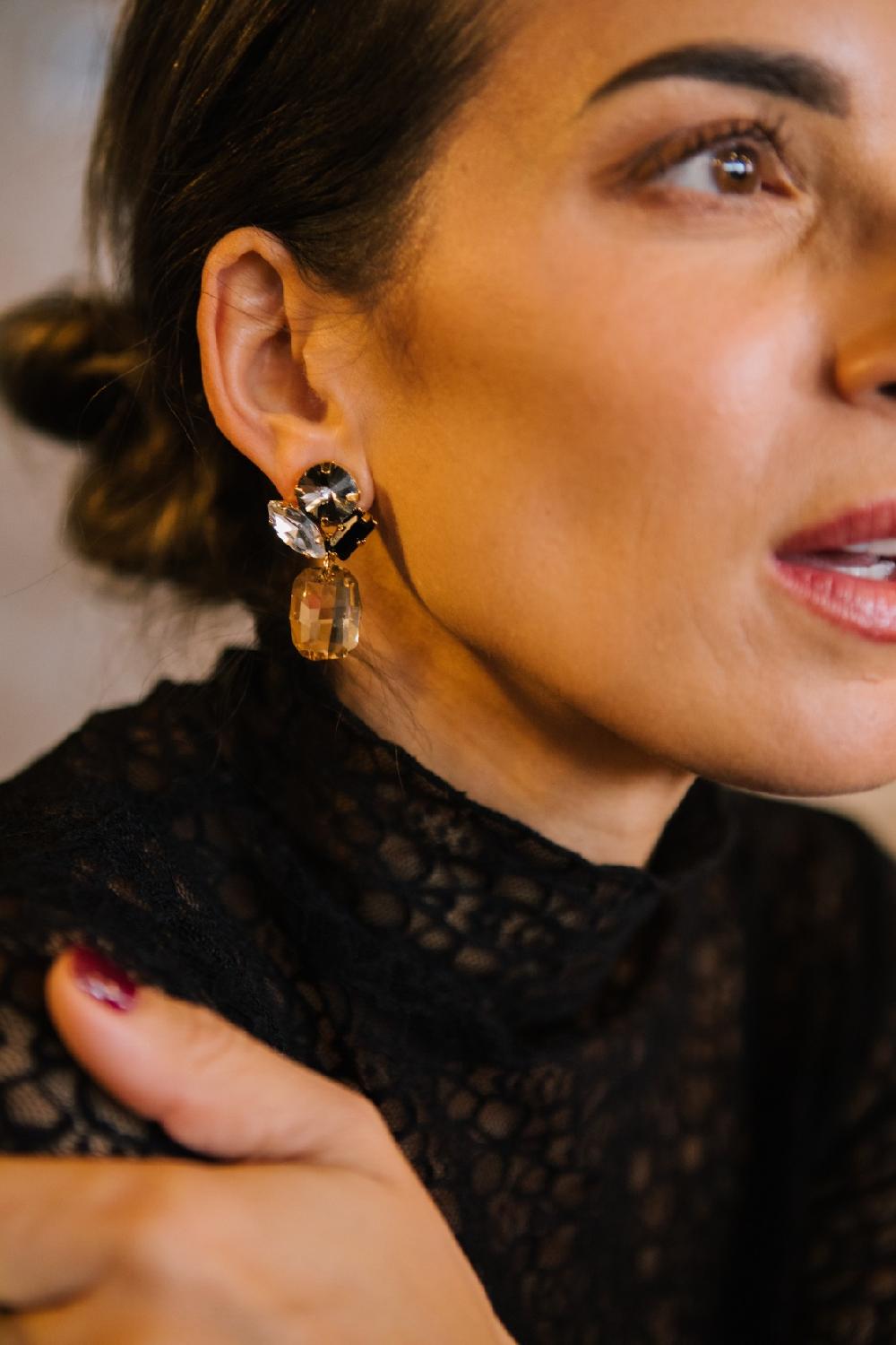 Lott. Gioielli Zwarte Strass Oorbellen Elle