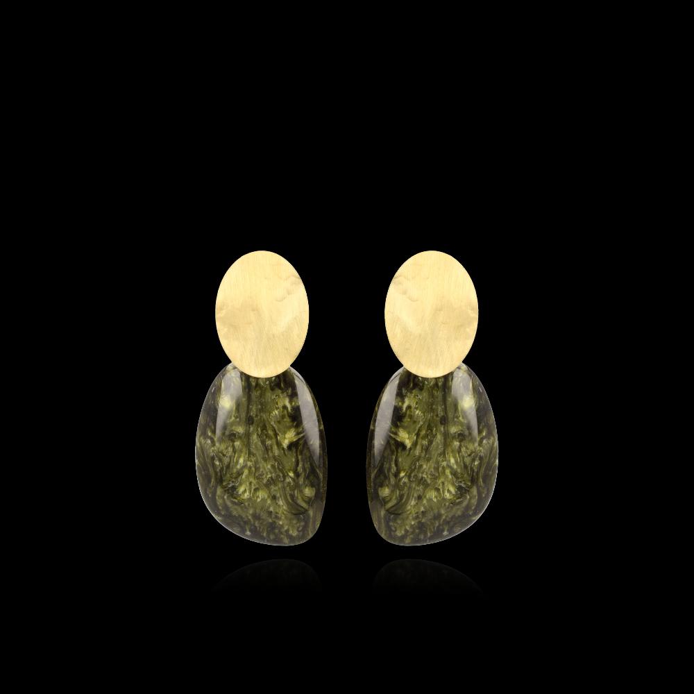 lott. gioielli Marble Donker Groene Oorbellen Sara Asymmetrisch Ovaal L