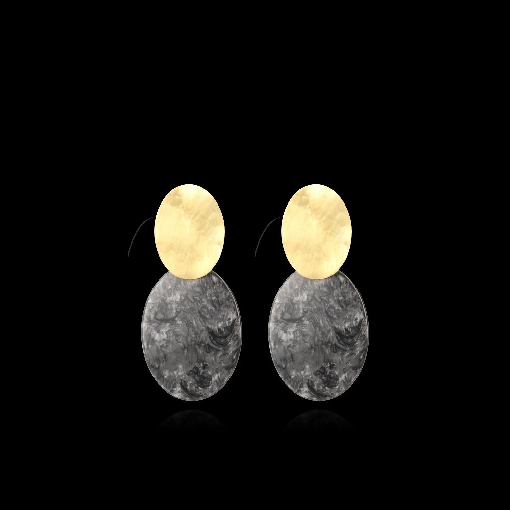 Lott. Gioielli Marble Zwarte Oorbellen Celia Ovaal S