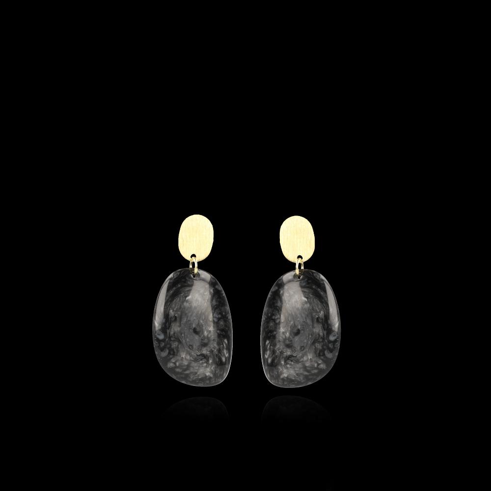 Lott. Gioielli Marble Zwarte Oorbellen Little Sara Asymmetrisch Ovaal S