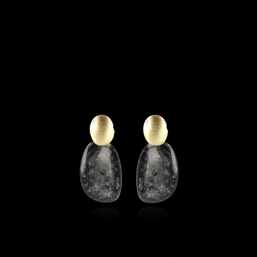 Lott. Gioielli Marble Zwarte Oorbellen Little Sara Asymmetrisch Oval S