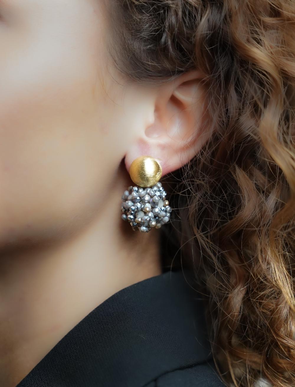 Lott. Gioielli Metallic Beige Nude Oorbellen Jacky Double Stones Globe S