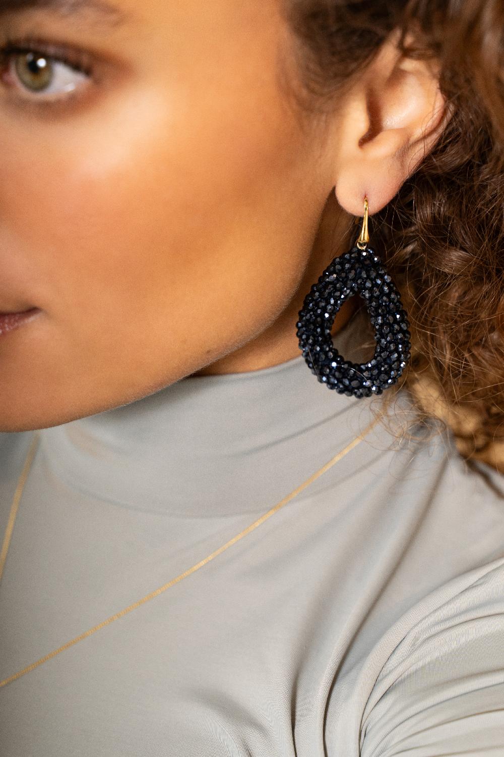 Lott. Gioielli Metallic Blauwe Glassberry Druppel L Oorbellen