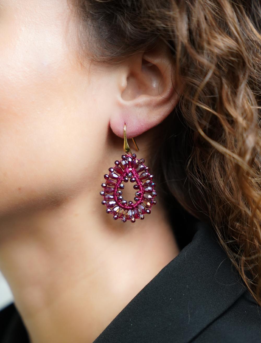 Lott. Gioielli Metallic Bordeaux Oorbellen Robin Druppel Crystal S