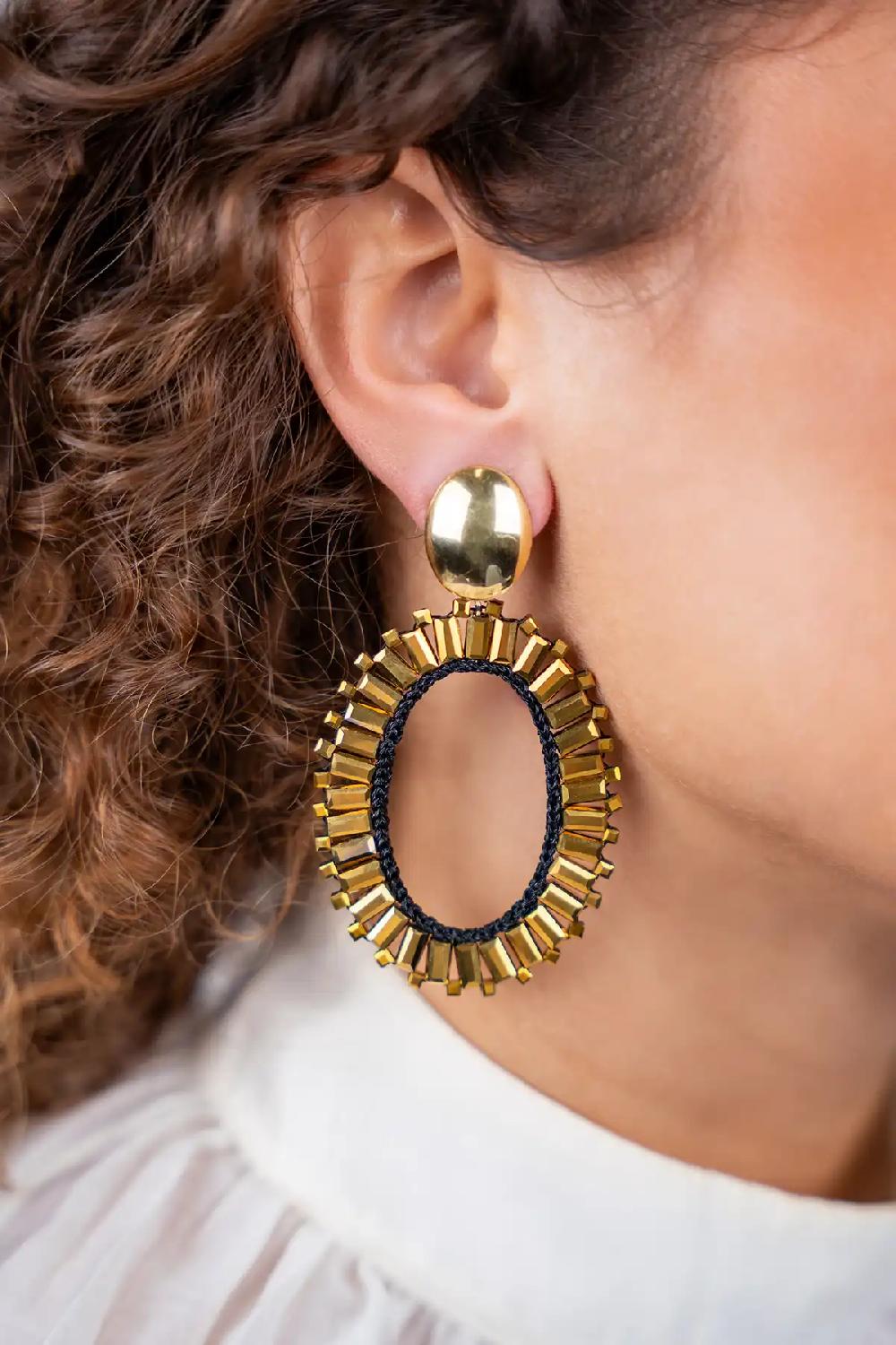 Lott. Gioielli Metallic Gold/Black Oorbellen Naomi Ovaal L