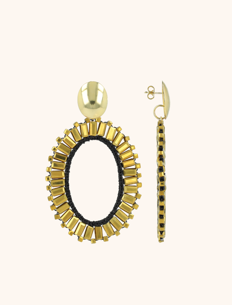 lott. gioielli Metallic Gold/Black Oorbellen Naomi Ovaal L