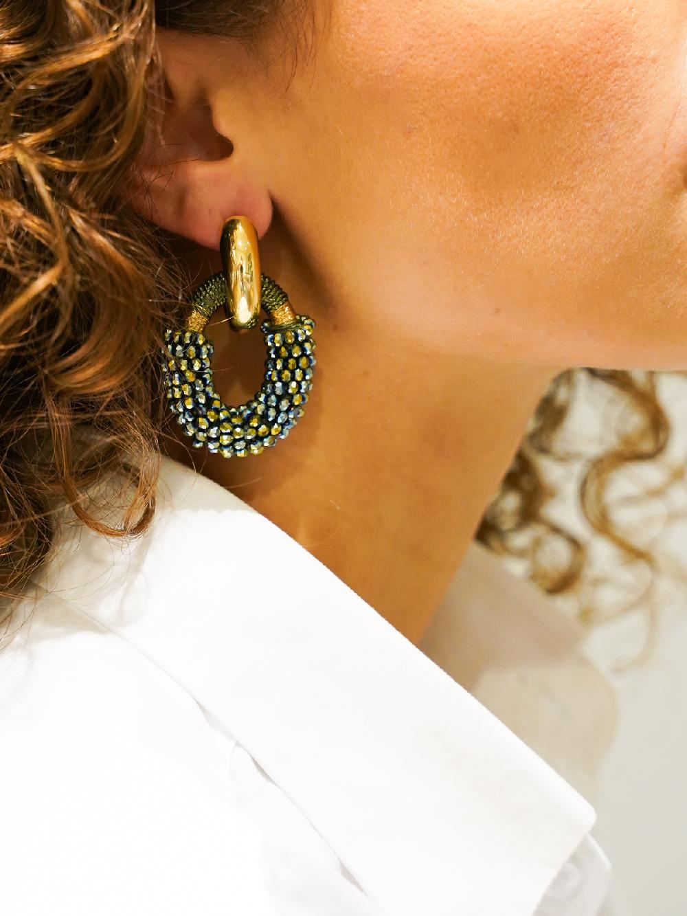 Lott. Gioielli Metallic Groen Oorbellen Combi Oval M