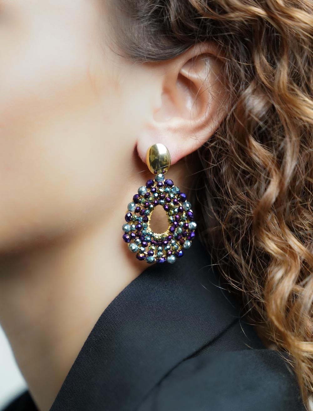 Lott. Gioielli Metallic Groen Paarse Oorbellen Babs Open Drop S