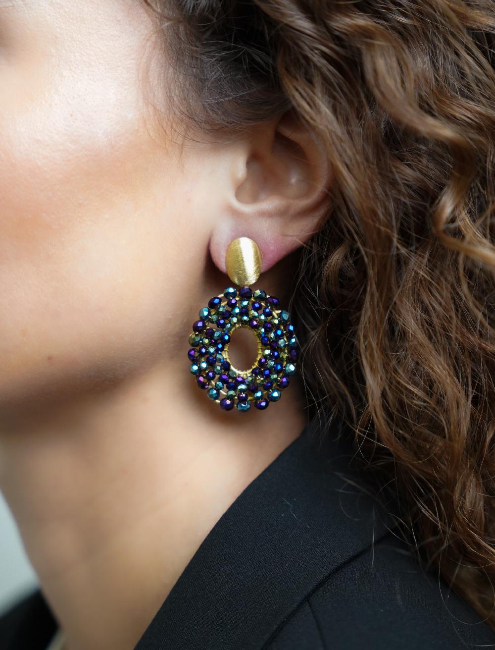 Lott. Gioielli Metallic Groen Paarse Oorbellen Mia Ovaal S