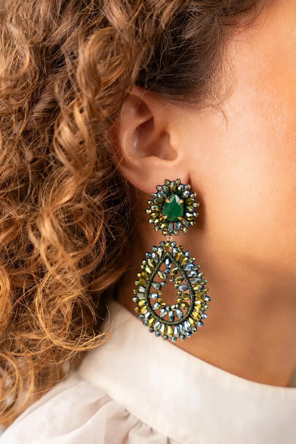 Lott. Gioielli Metallic Groene Oorbellen Apollo Double Drop