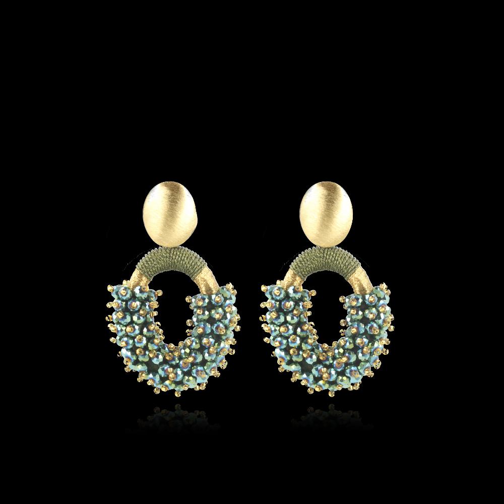Lott. Gioielli Metallic Groene Oorbellen Combi Oval M Double Stones
