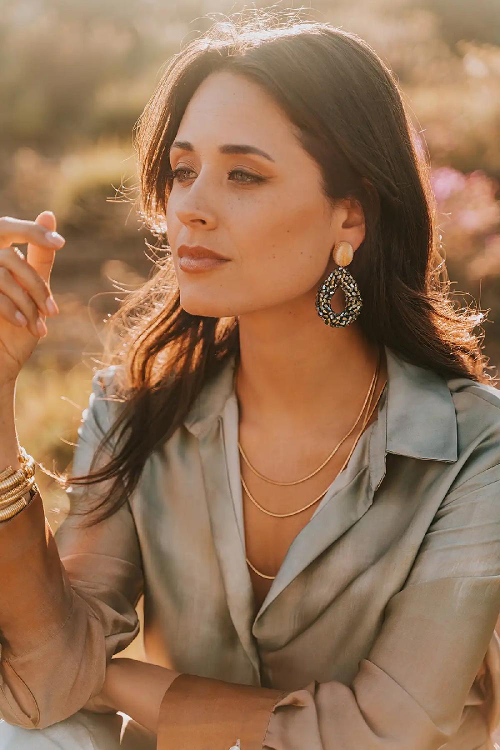 Lott. Gioielli Metallic Groene Oorbellen Marieke Druppel L Raw Clip