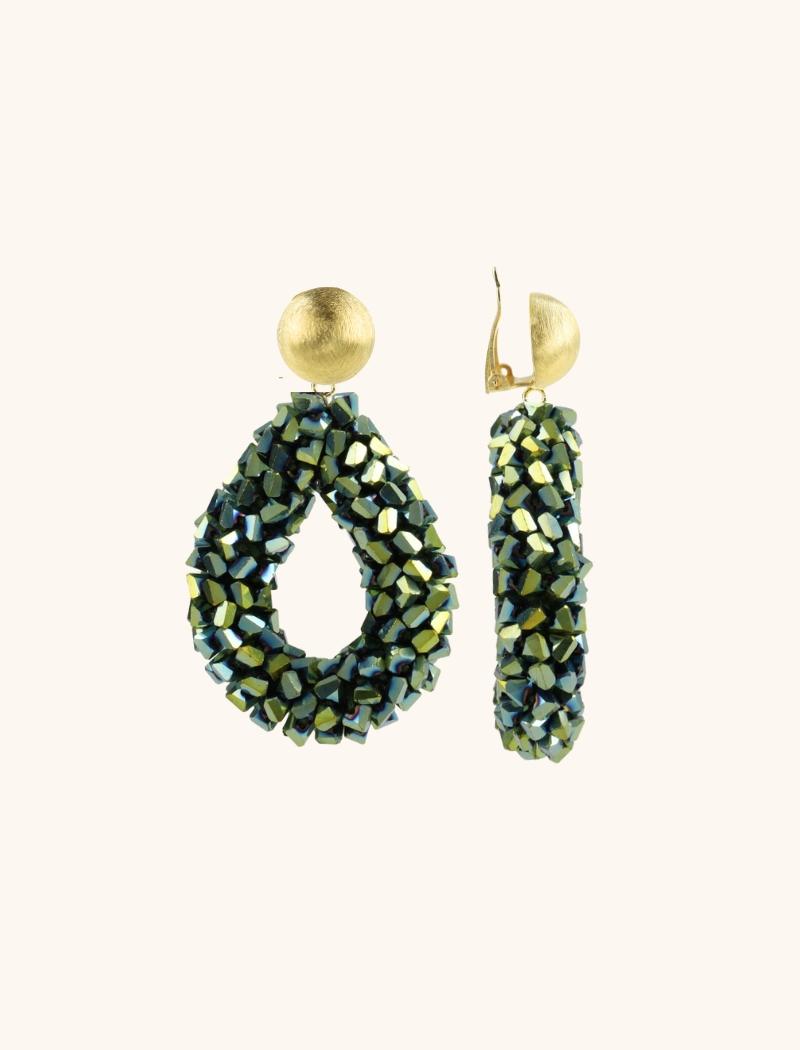 lott. gioielli Metallic Groene Oorbellen Marieke Druppel L Raw Clip