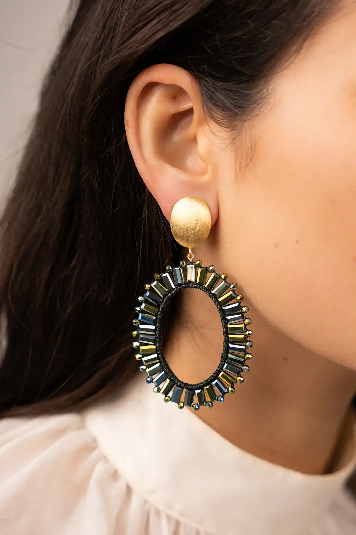 Lott. Gioielli Metallic Groene Oorbellen Naomi Ovaal L Clip