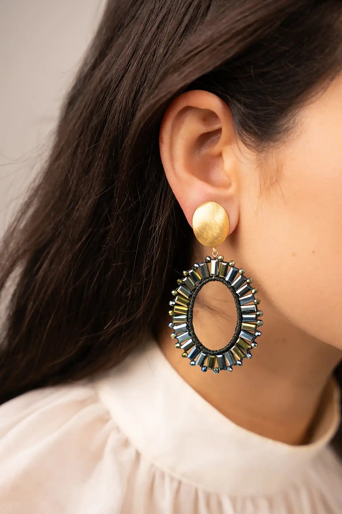 Lott. Gioielli Metallic Groene Oorbellen Naomi Ovaal M Clip