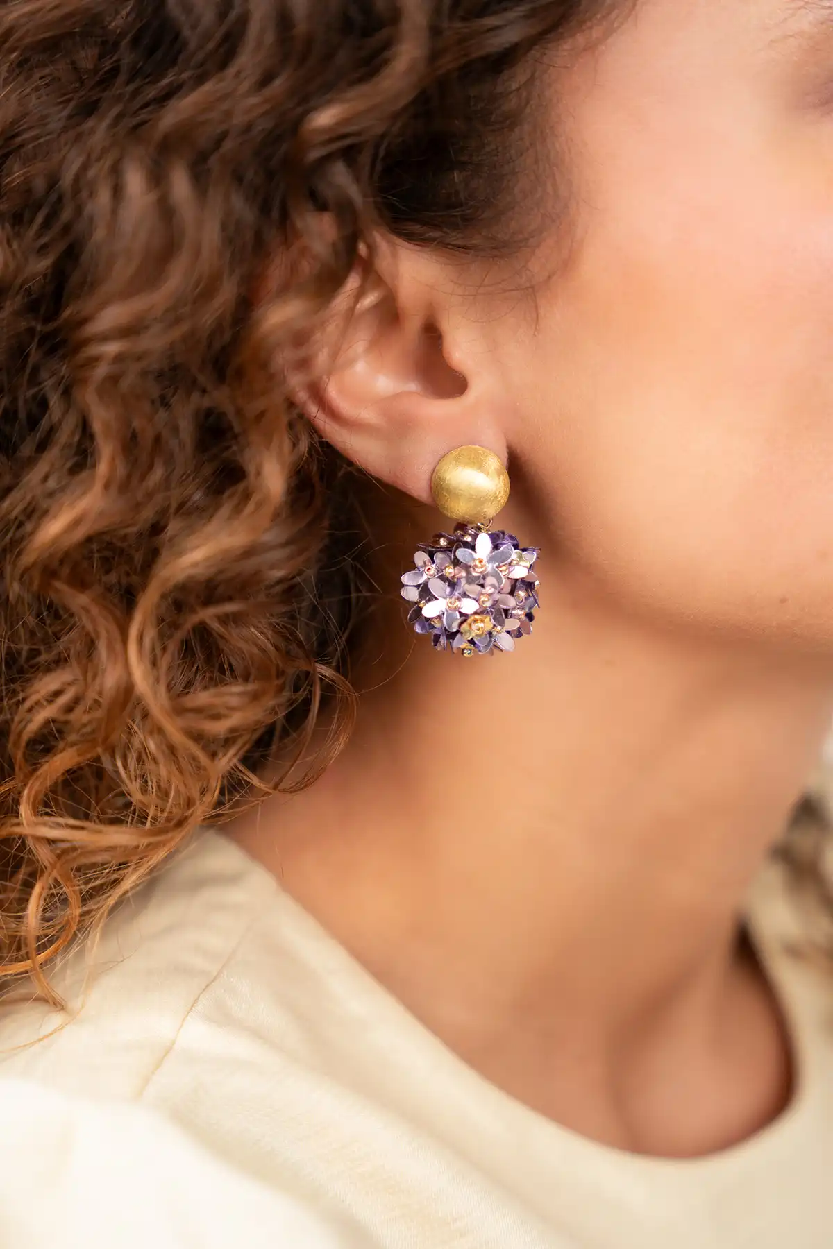 Lott. Gioielli Metallic Lavender Oorbellen Daisy Flower Globe S