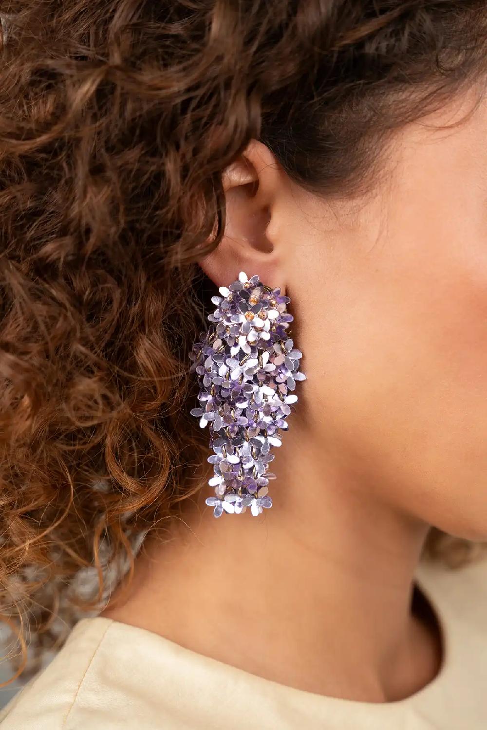 Lott. Gioielli Metallic Lavender Oorbellen Leila Sequin Bunch Of Flowers