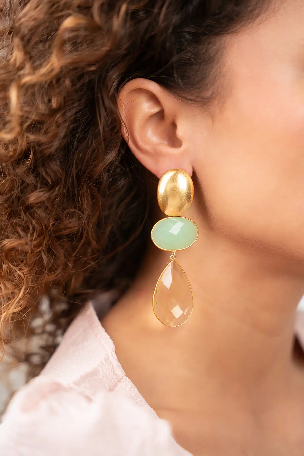 Lott. Gioielli Mint/Lemon Oorbellen Yenthe Framed Oval And Drop