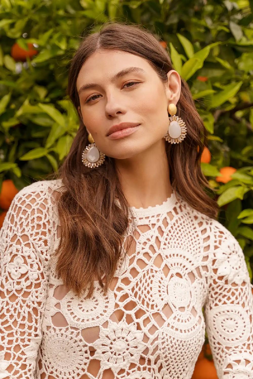 Lott. Gioielli Mixed Beige Oorbellen Esmee Druppel M Steen