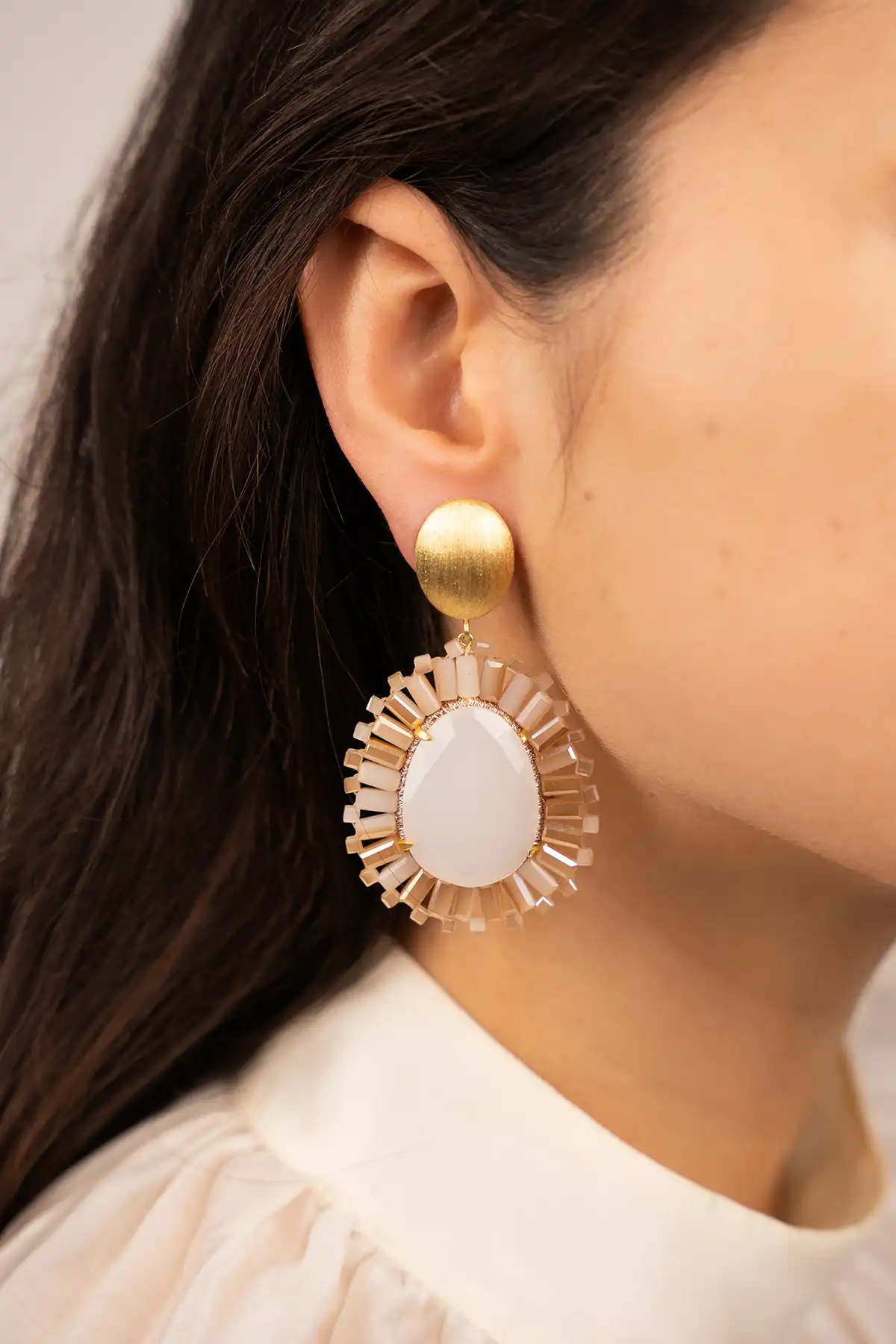 Lott. Gioielli Mixed Beige Oorbellen Esmee Druppel M Steen Clip