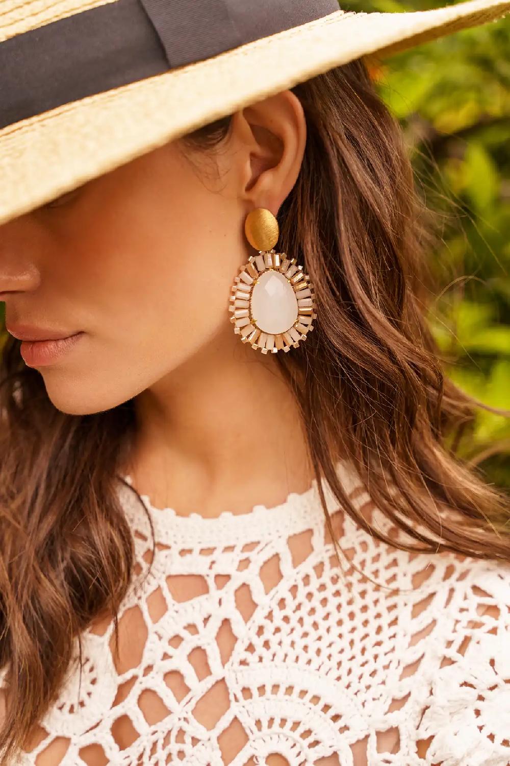 lott. gioielli Mixed beige oorbellen Esmee druppel M steen