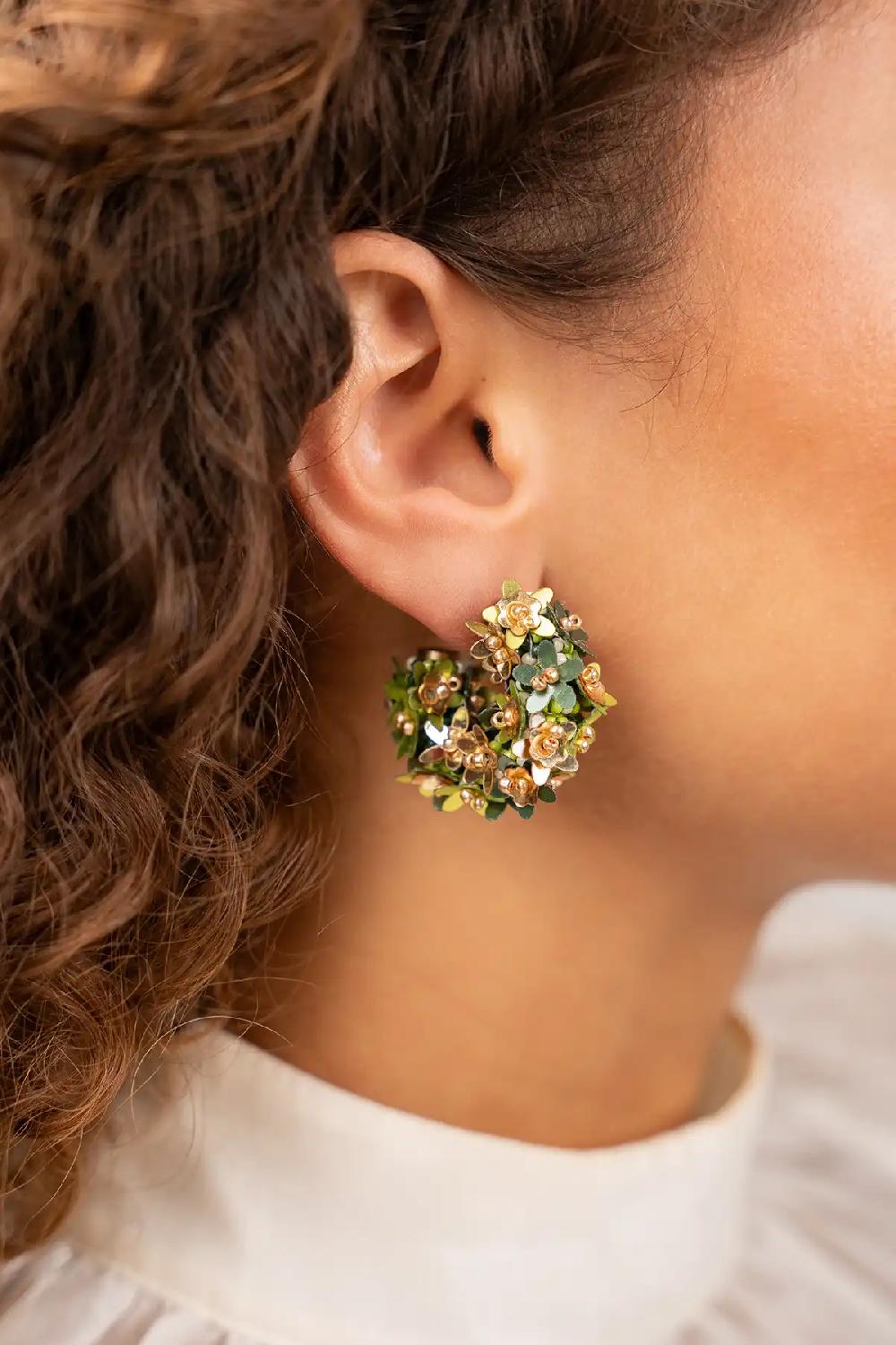 Lott. Gioielli Mixed Groene Sequin Flower Creool Oorbellen S