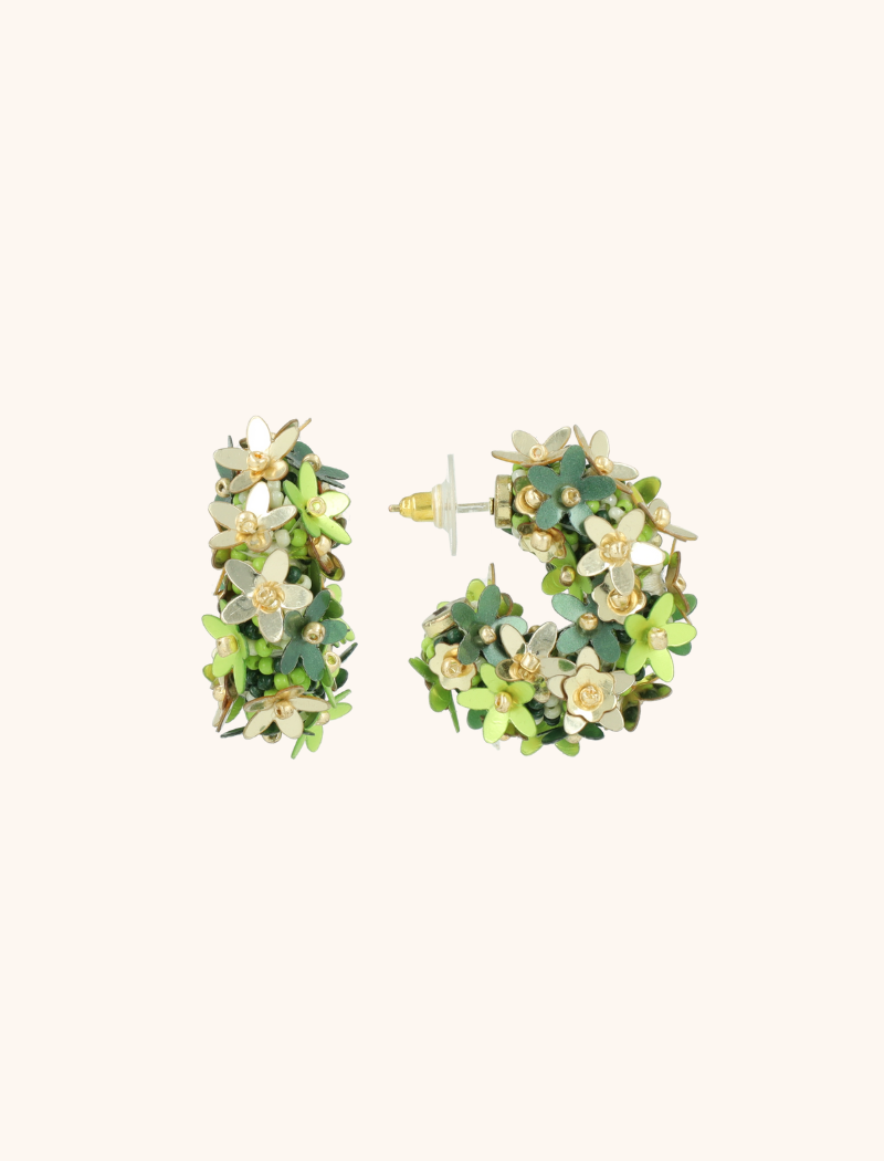 lott. gioielli Mixed Groene Sequin Flower Creool Oorbellen S