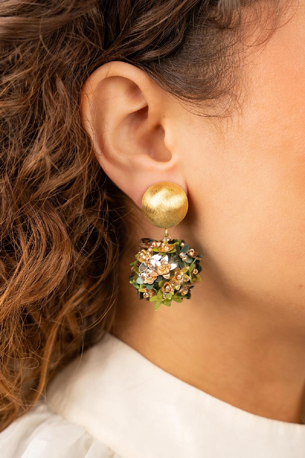 Lott. Gioielli Mixed Groene Sequin Flower Globe Oorbellen M Clip