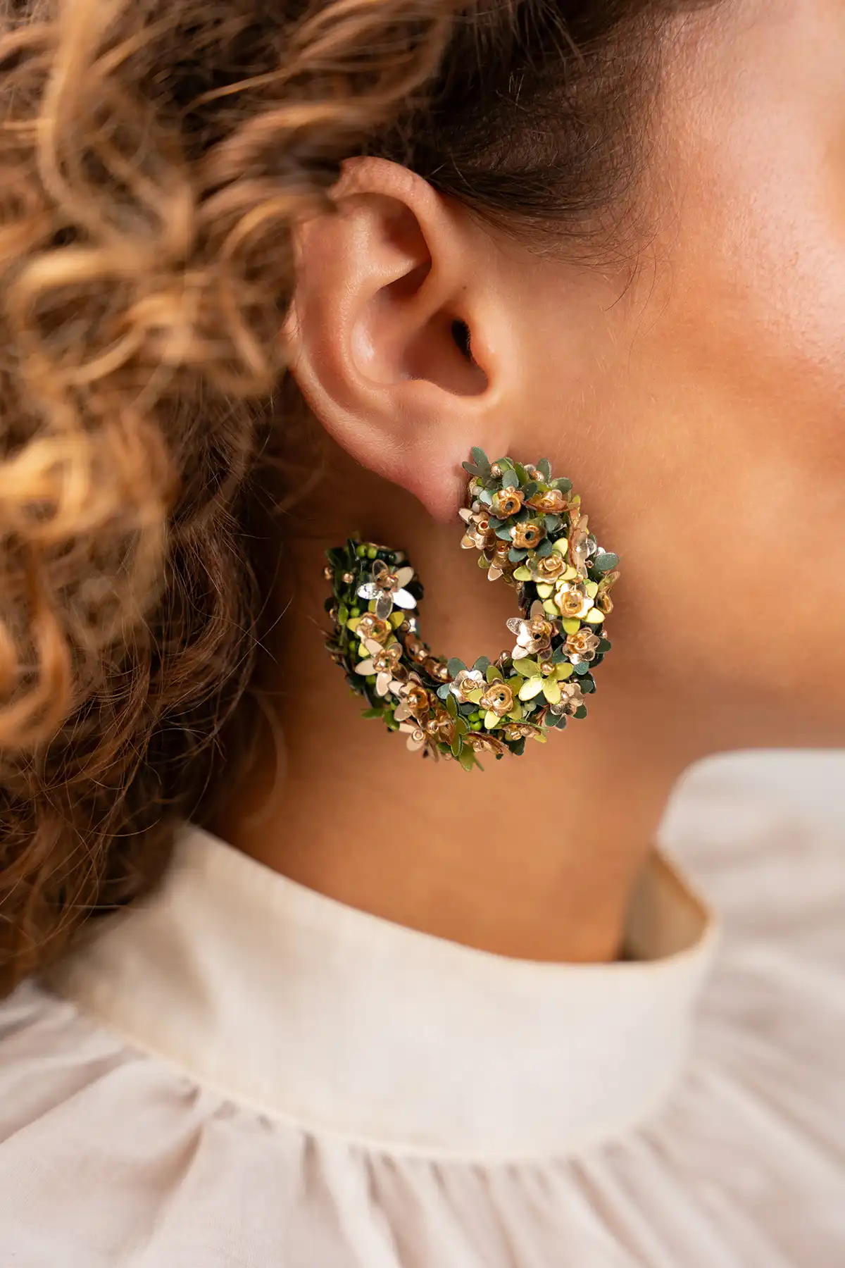 Lott. Gioielli Mixed Groene Sequin Flower Oorbellen M