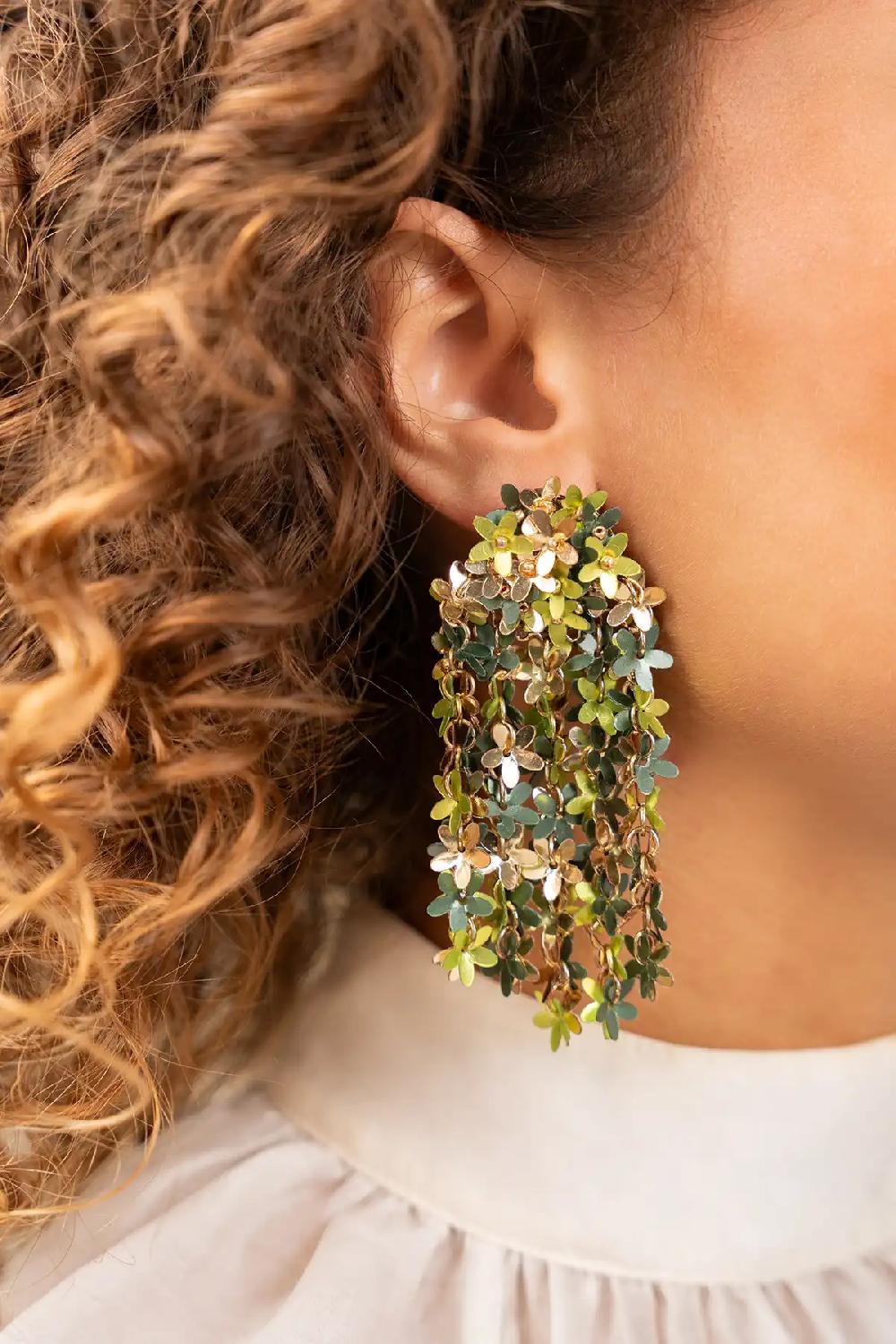 Lott. Gioielli Mixed Groene Sequin Flower Rain Oorbellen