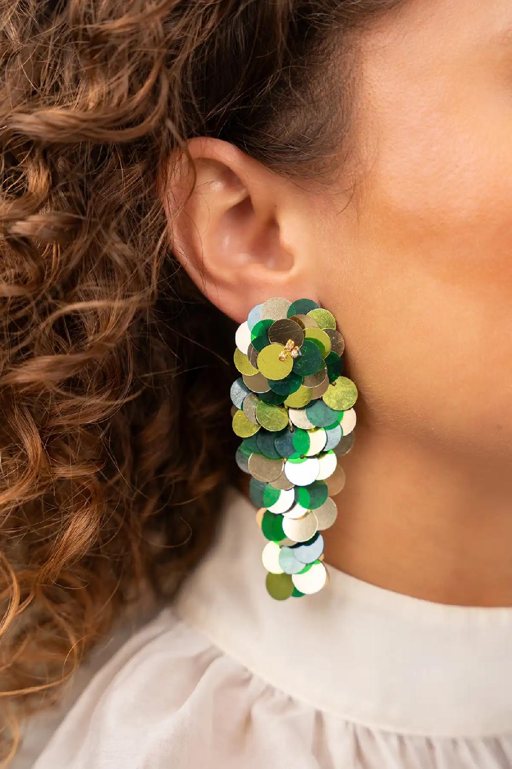 Lott. Gioielli Mixed Groene Sequin Waterfall Oorbellen L