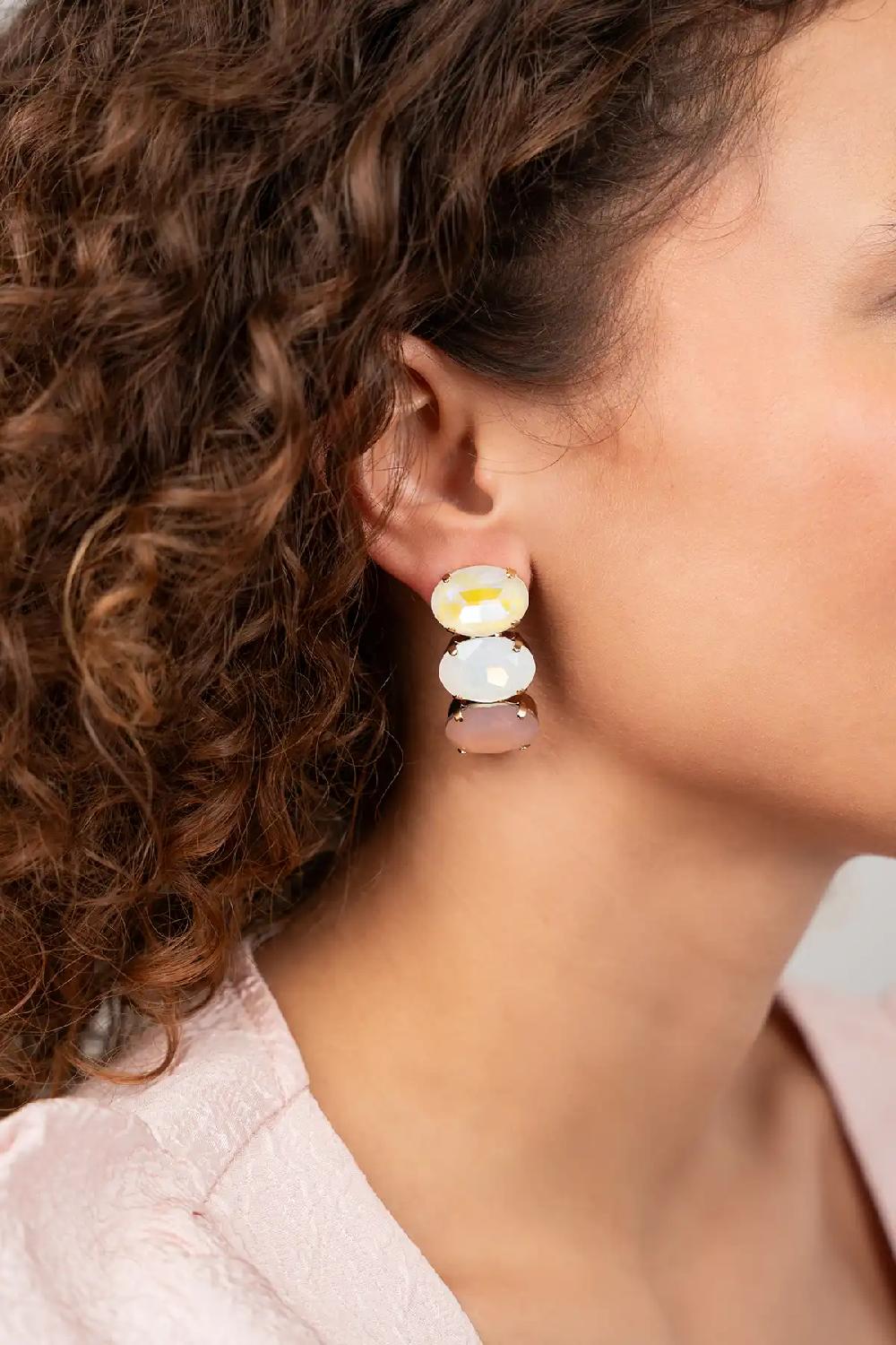 Lott. Gioielli Natural Mix Oorbellen Gracia Vertical Oval Three Stones