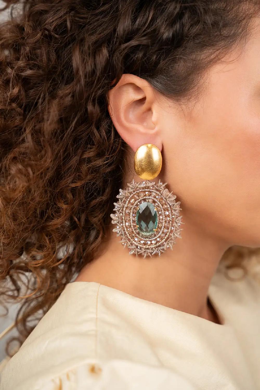 Lott. Gioielli Nude/Emerald Oorbellen Venna Filled Oval Sequins L