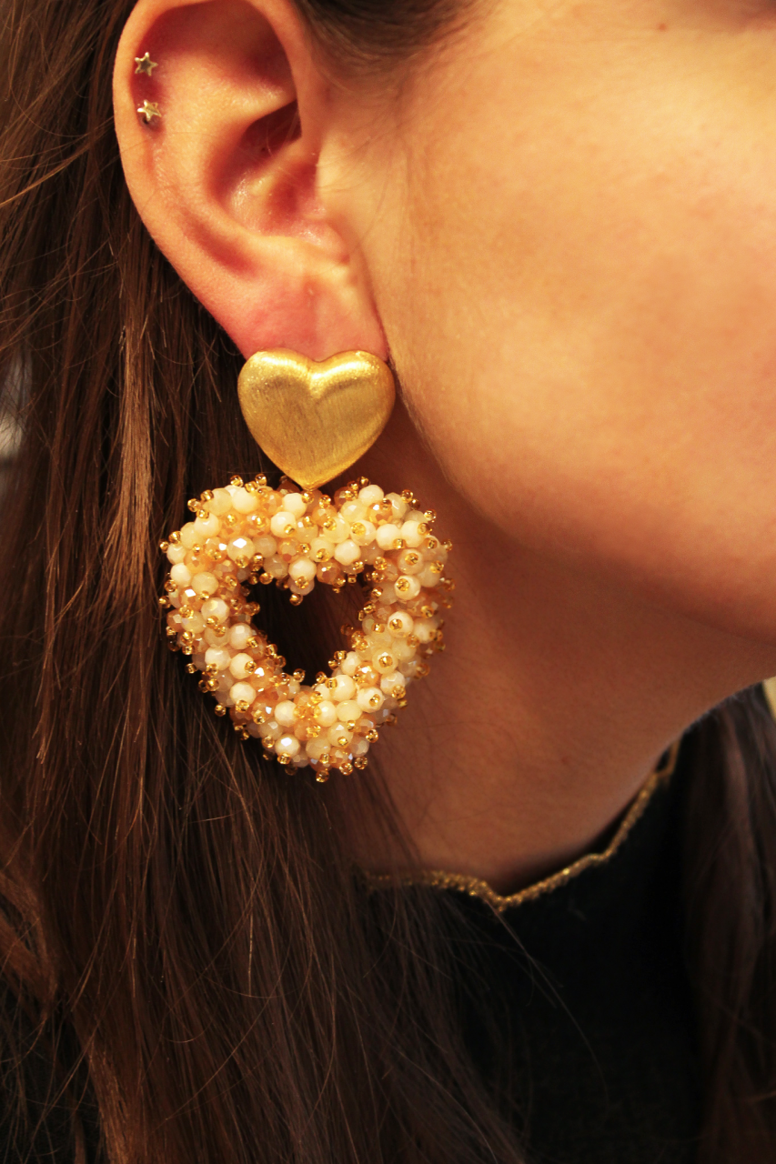 Lott. Gioielli Nude Oorbellen Valentina Brushed Hart Double Stones