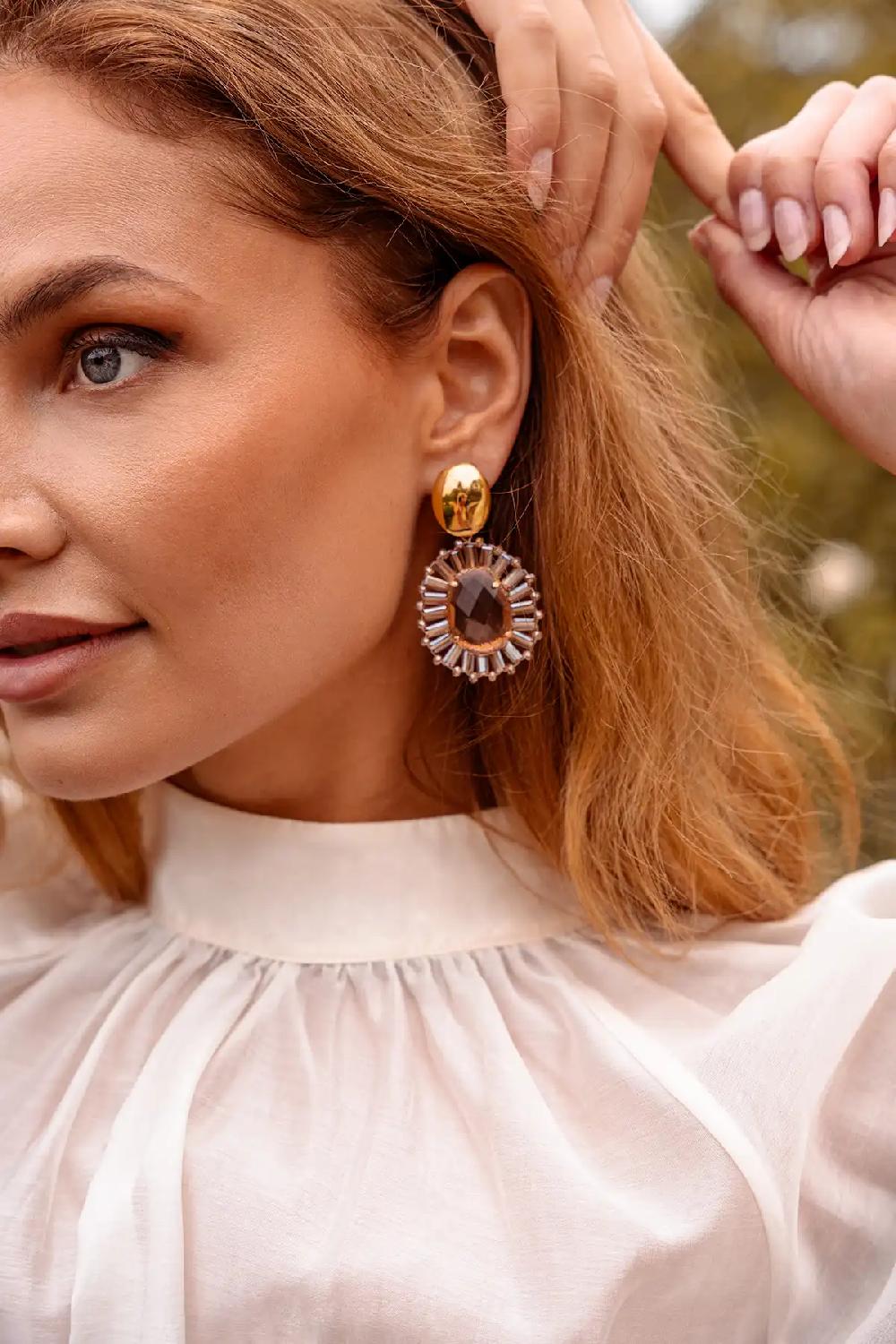 Lott. Gioielli Oranje Crush Ovale Oorbellen Esmee Met Flat Beads En Steen M