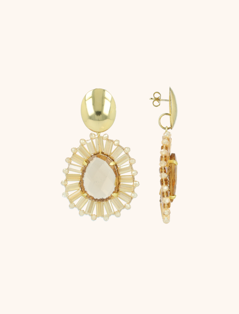 Lott. Gioielli Oranje Crush Ovale Oorbellen Esmee Met Flat Beads En Steen S