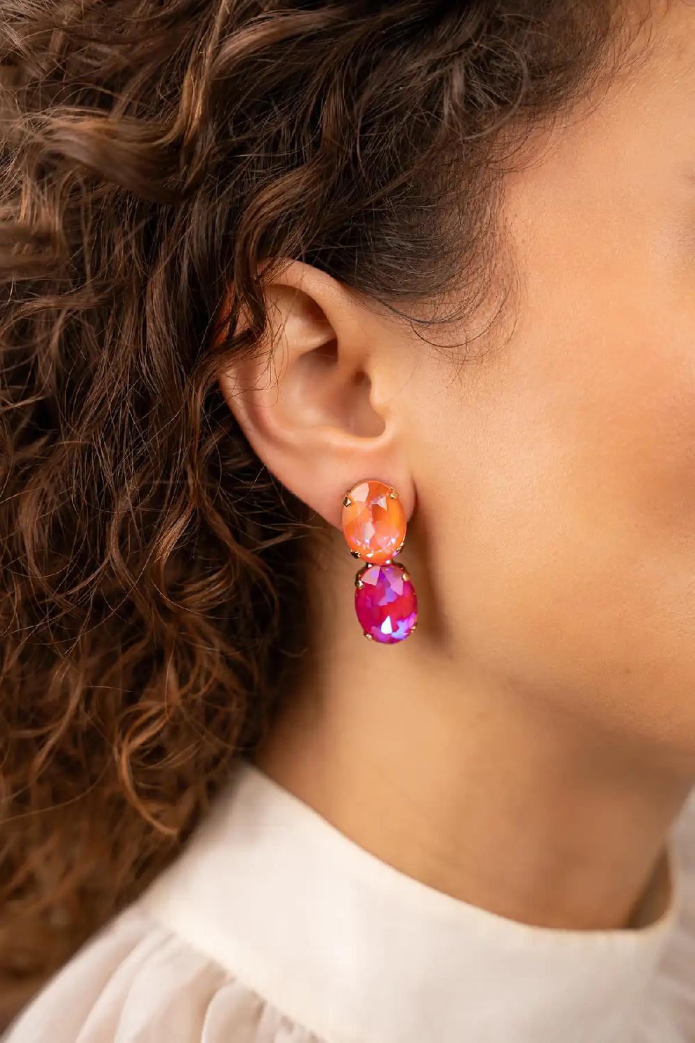 Lott. Gioielli Oranje Fuchsia Oorbellen Maudi Dubbel Ovaal Strass