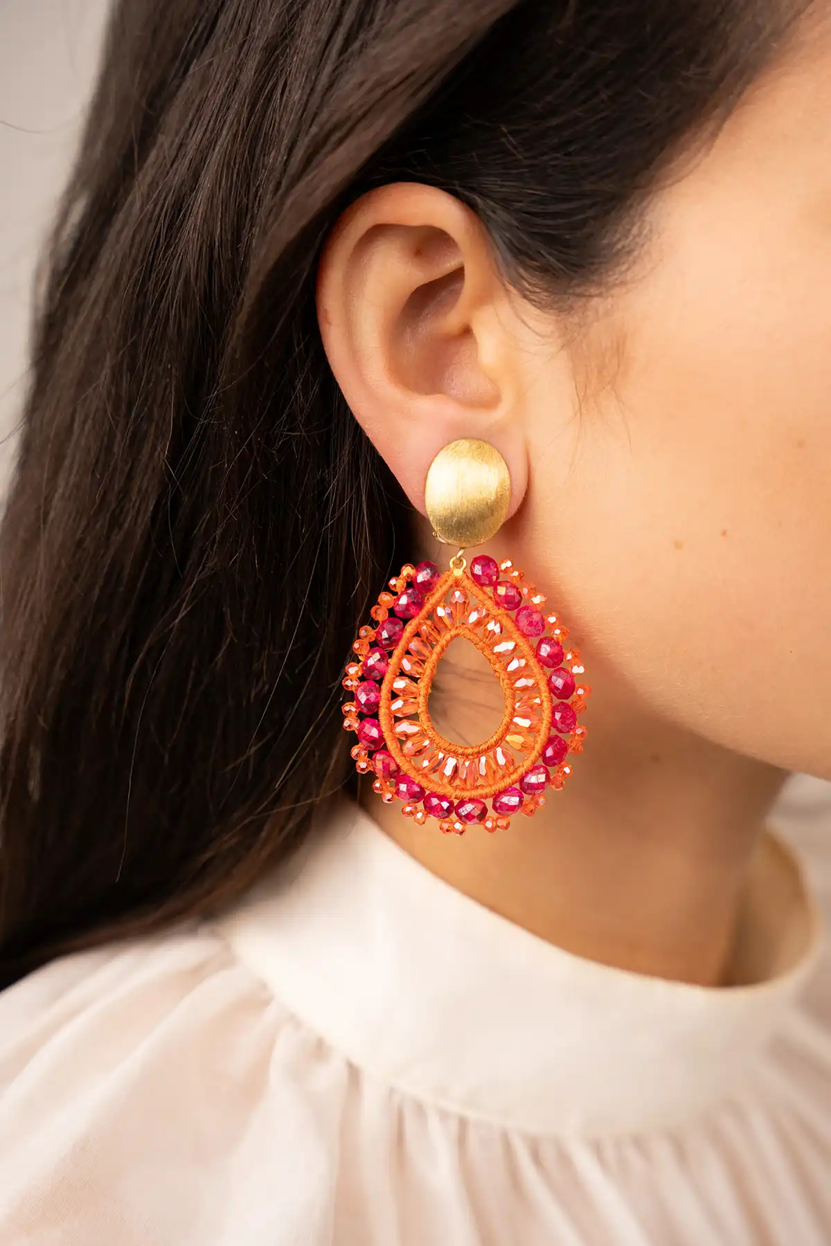 Lott. Gioielli Oranje Fuchsia Oorbellen Vos Druppel L Clip