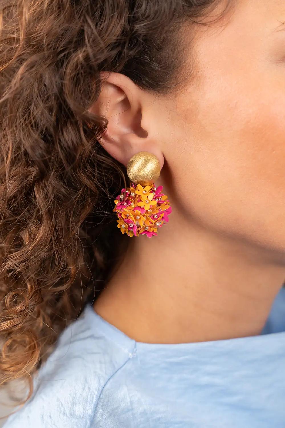 Lott. Gioielli Oranje Oorbellen Daisy Sequin Flower Globe M