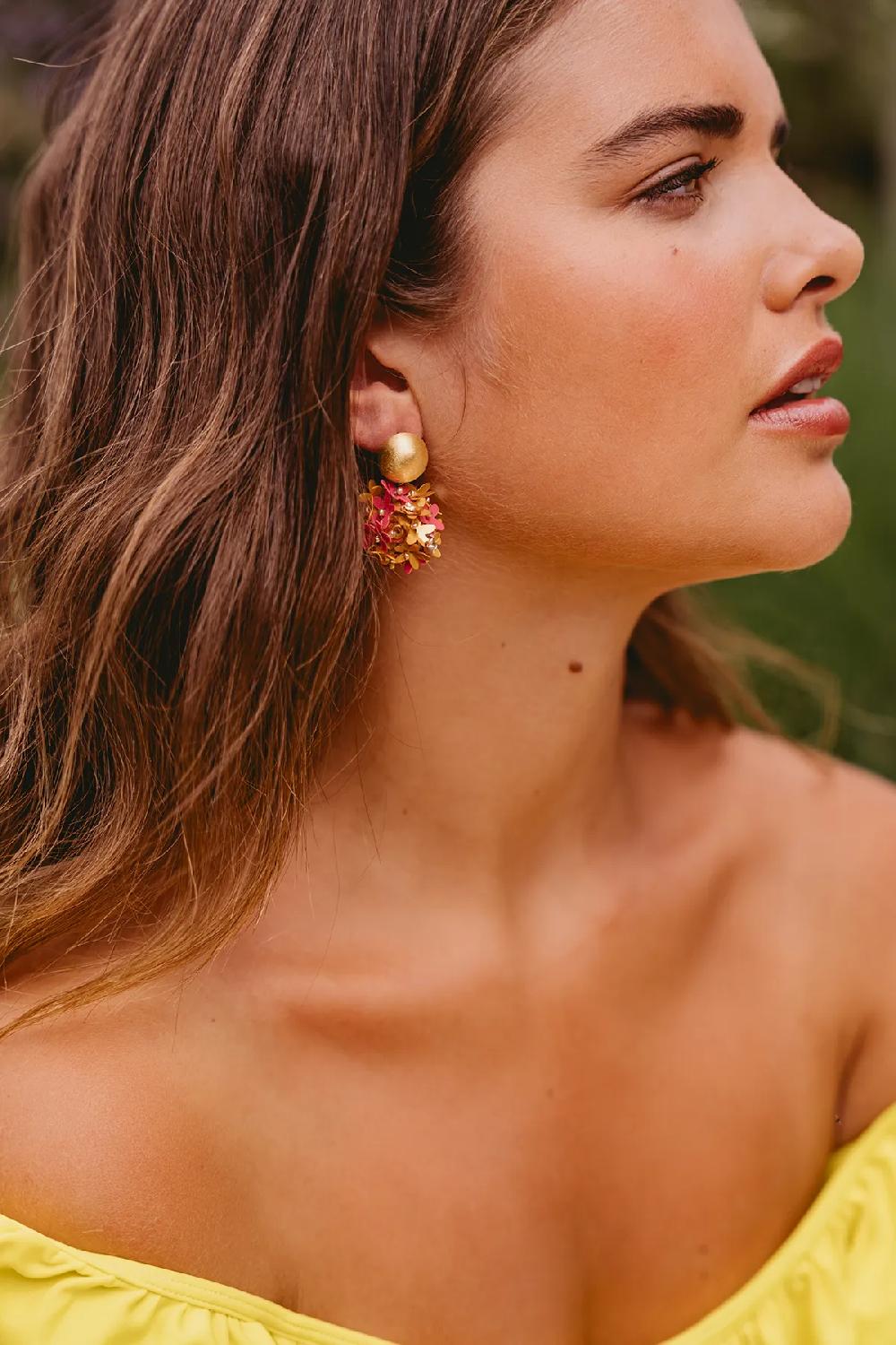 Lott. Gioielli Oranje Oorbellen Daisy Sequin Flower Globe M