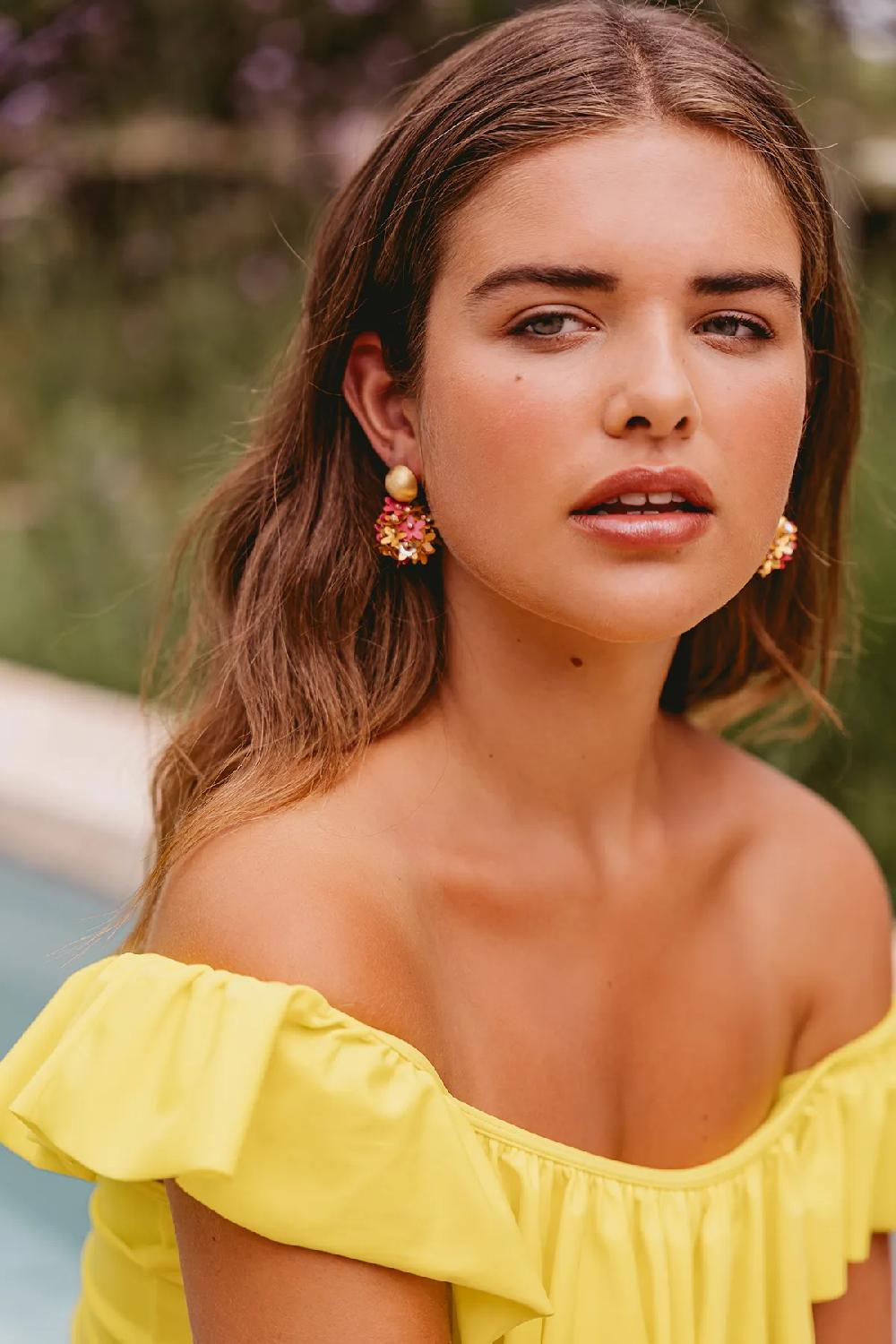 Lott. Gioielli Oranje Oorbellen Daisy Sequin Flower Globe M