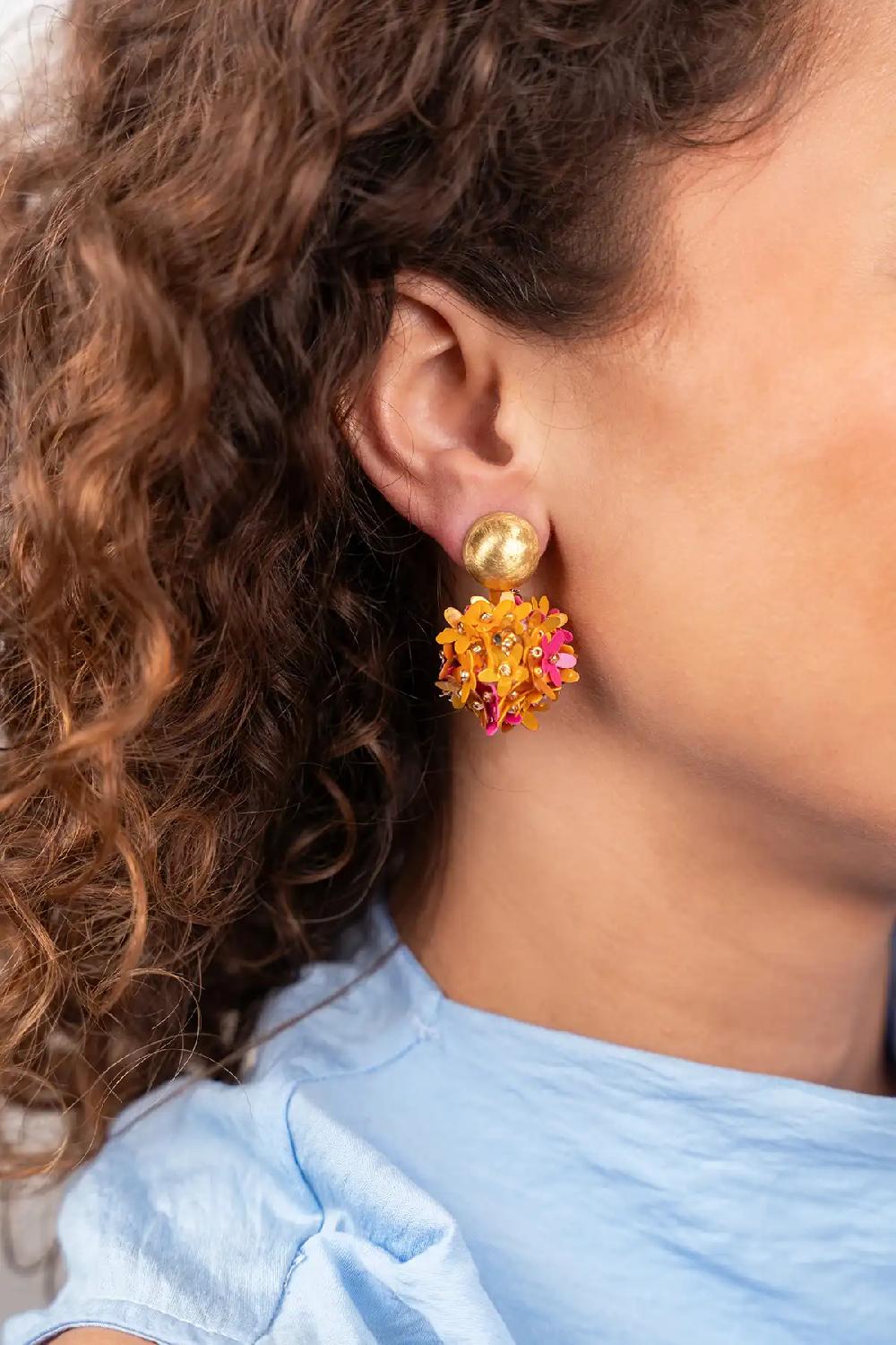 Lott. Gioielli Oranje Oorbellen Daisy Sequin Flower Globe S