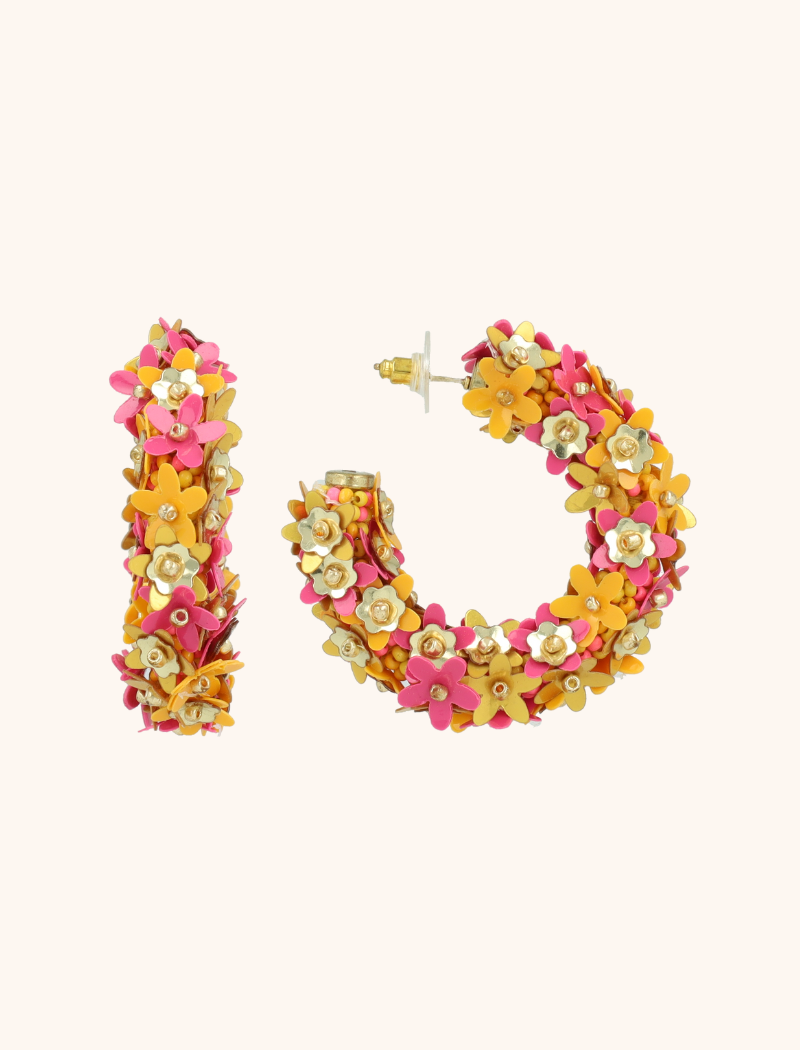 lott. gioielli Oranje Oorbellen Jasmijn Sequin Flower Creole M